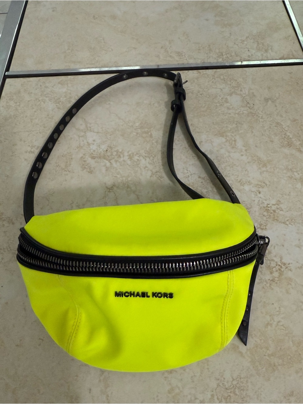 Michael Kors Neon Yellow Belt Bag with Black Trim